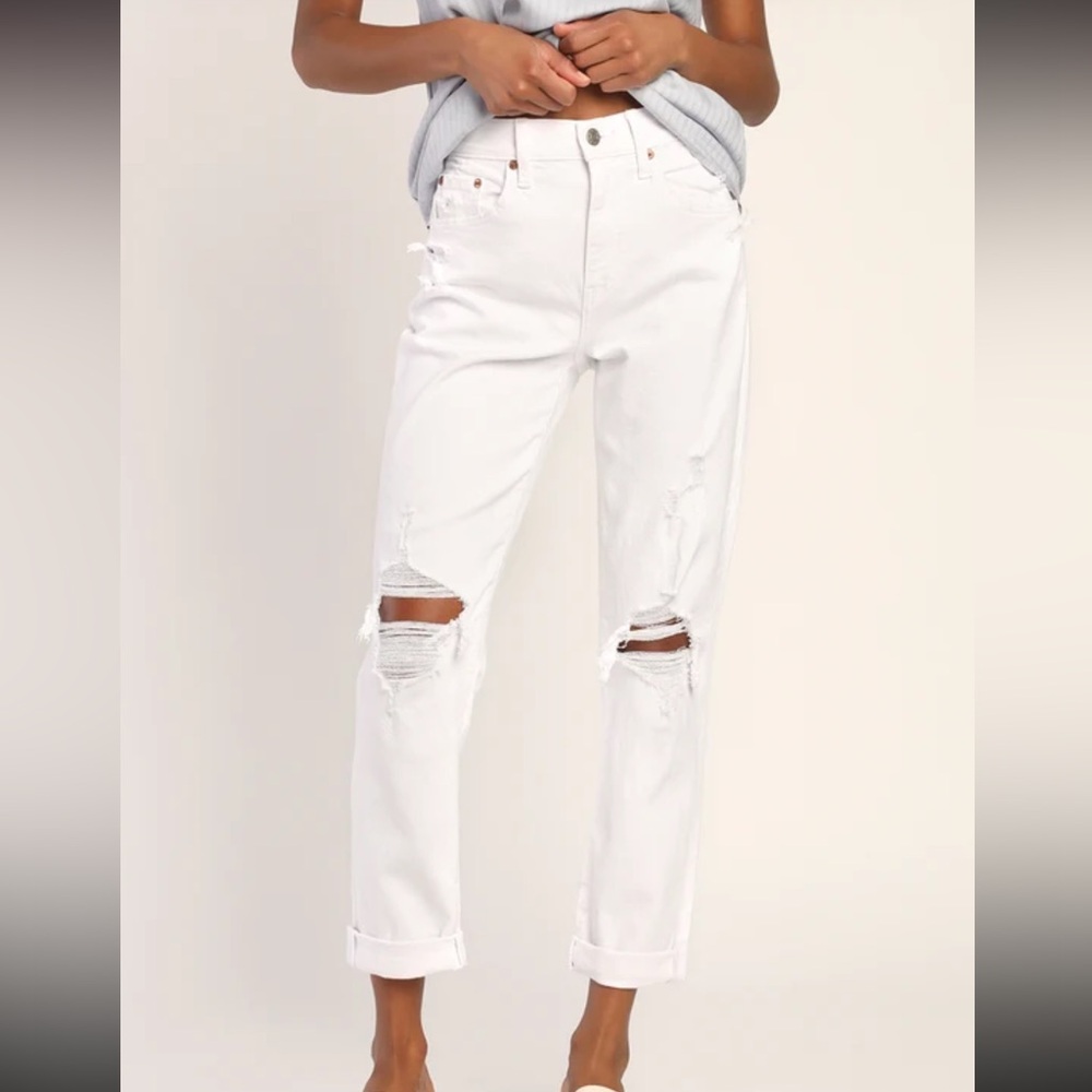 Daze White Distressed Boyfriend Jeans